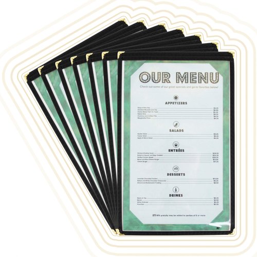 Single Restaurant Menu Covers - Set of 25 Menu Holders for Restaurant - Black 8.5 x 14 in.Single Pocket Menu Cover 2 View with Double Stitched Binding and Protective Corners by Kokhan