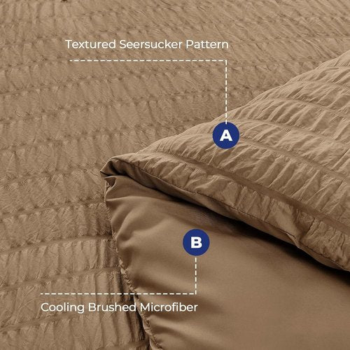 HYMOKEGE King Size Comforter Set - Luxury 7-Piece Seersucker Bedding Set for All Seasons | Brown