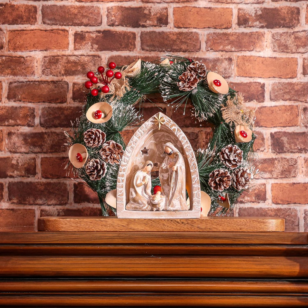 WILLBOND Nativity Set - Indoor Holy Family Manger Scene with LED Lights | Tealight Candle Holder Decor (6.7 x 5.5 x 3.9 Inch)