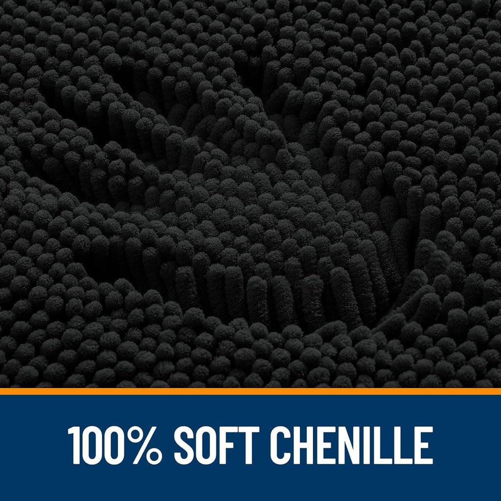 OLANLY U-Shaped Toilet Rugs - Extra Soft, Absorbent Chenille Bath Mat | 24x20, Quick-Dry, Non-Slip, Black