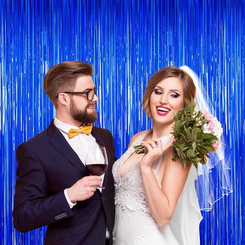 Blue Tinsel Backdrop Streamers - 2 Pack Ocean Party Decorations for Birthdays & Weddings