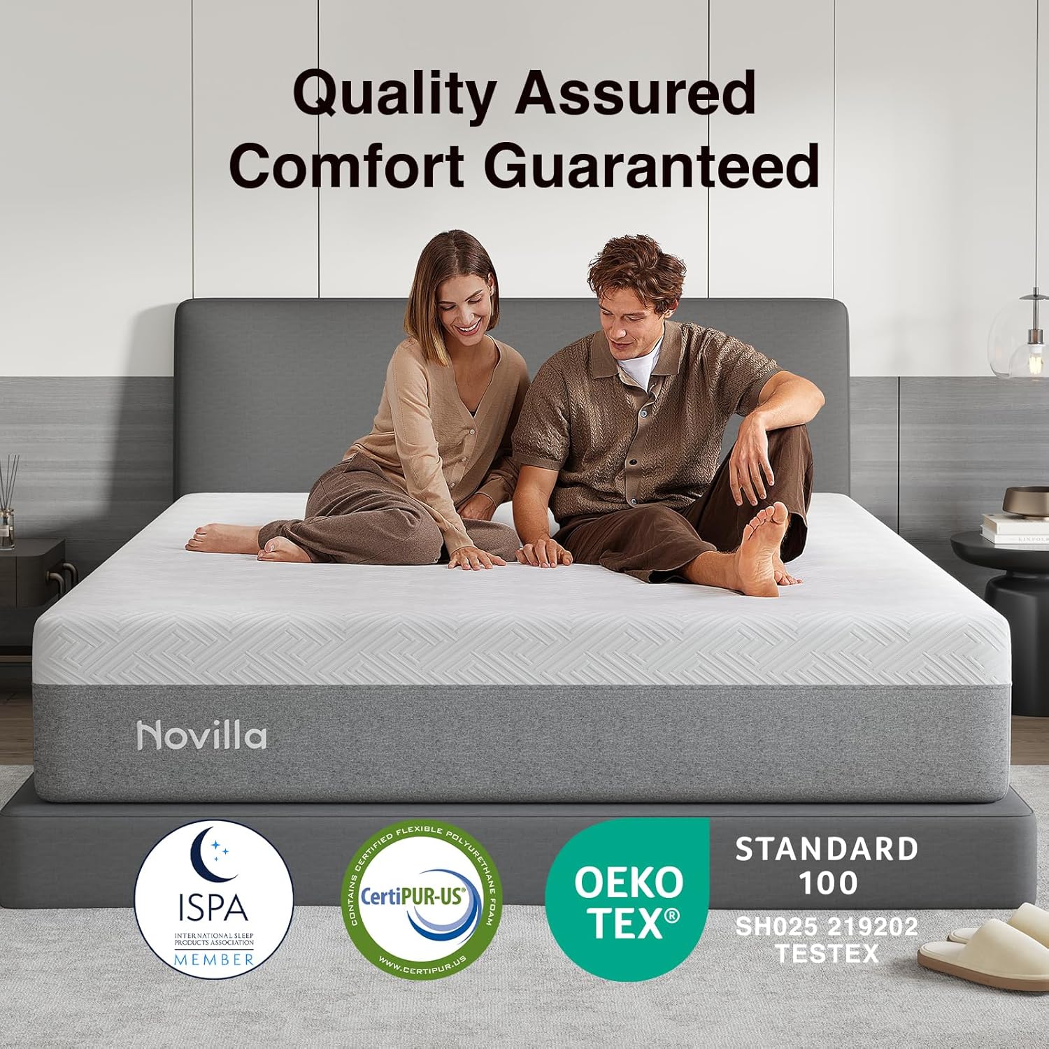 Novilla 14-Inch King Size Memory Foam Mattress - Plush Comfort & Pressure Relief | Bliss Grey