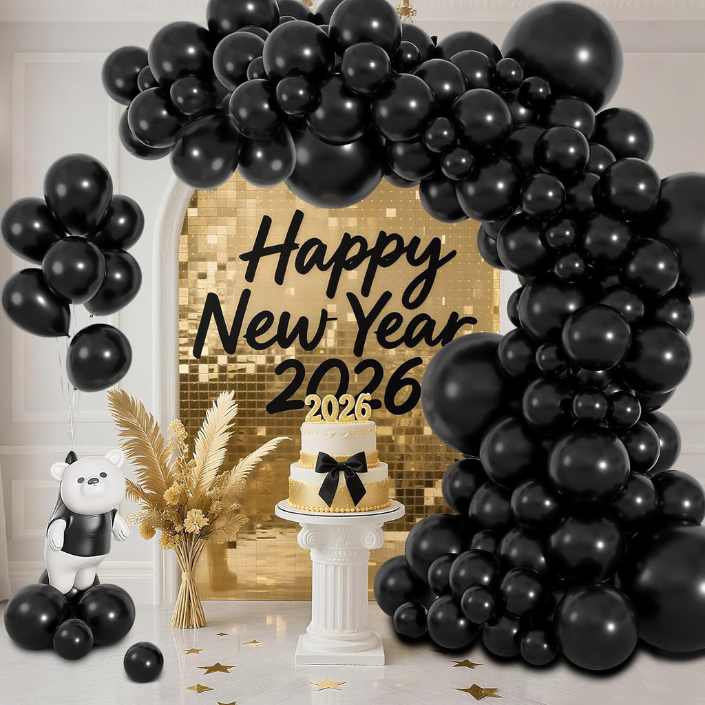 Ouddy Life Black Balloon Garland Kit - 164Pcs Matte Latex Balloons in Various Sizes for Parties & Events