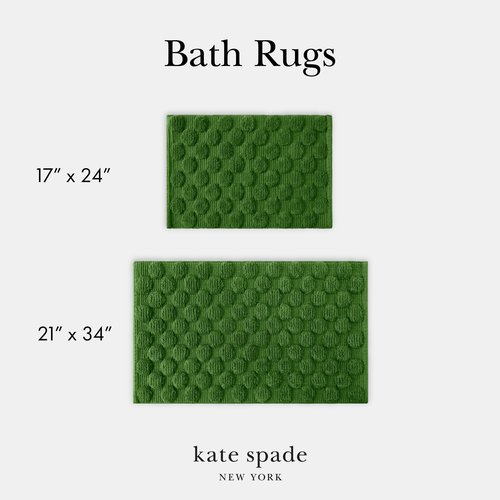 Kate Spade New York Dotted Woven Bath Rug, 17 in x 24 in, Absorbent Bath Mat, Slip Resistant, Made from 100% Cotton, Machine Washable, Green