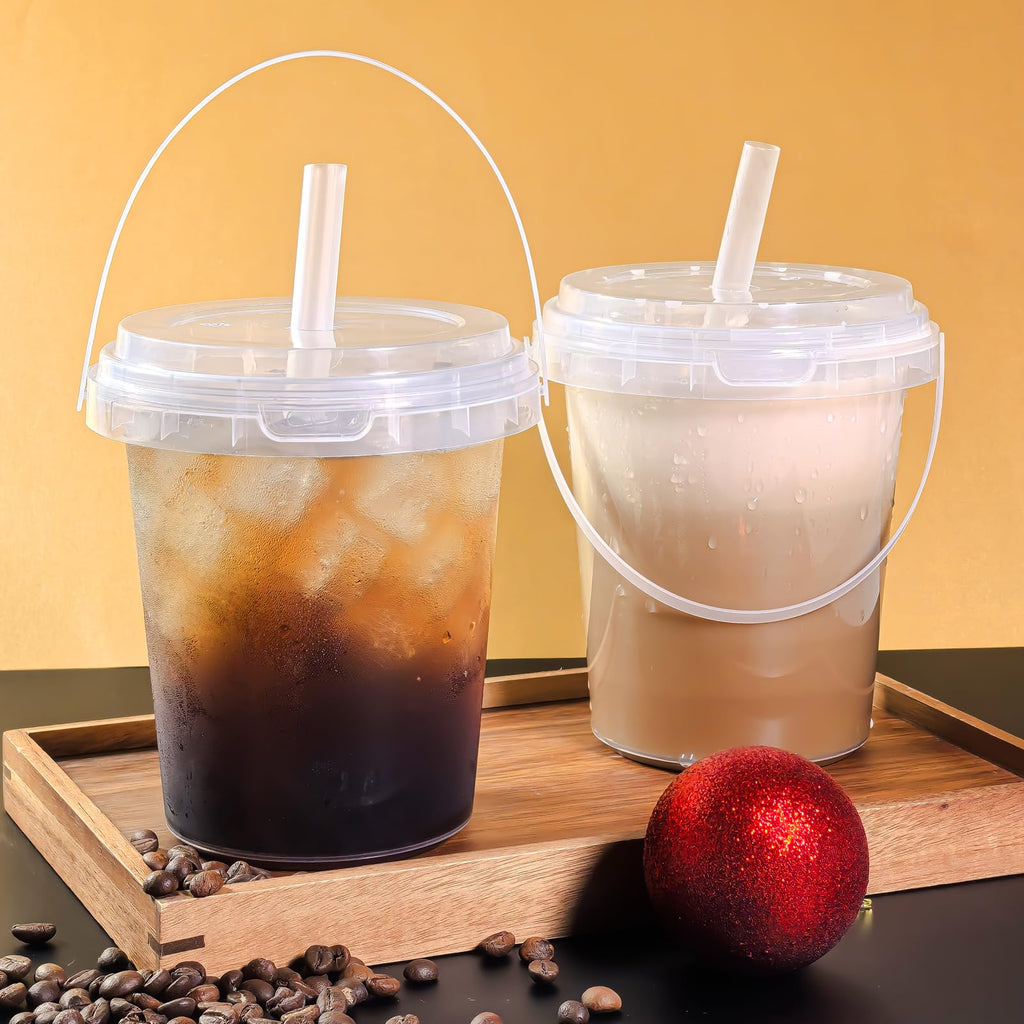 Qsqwsuye 15sets disposable plastic cup with lid and straw, 34 ounce reusable and suitable for outdoor travel beverage packaging pool party supplies beach party supplies picnic supplies