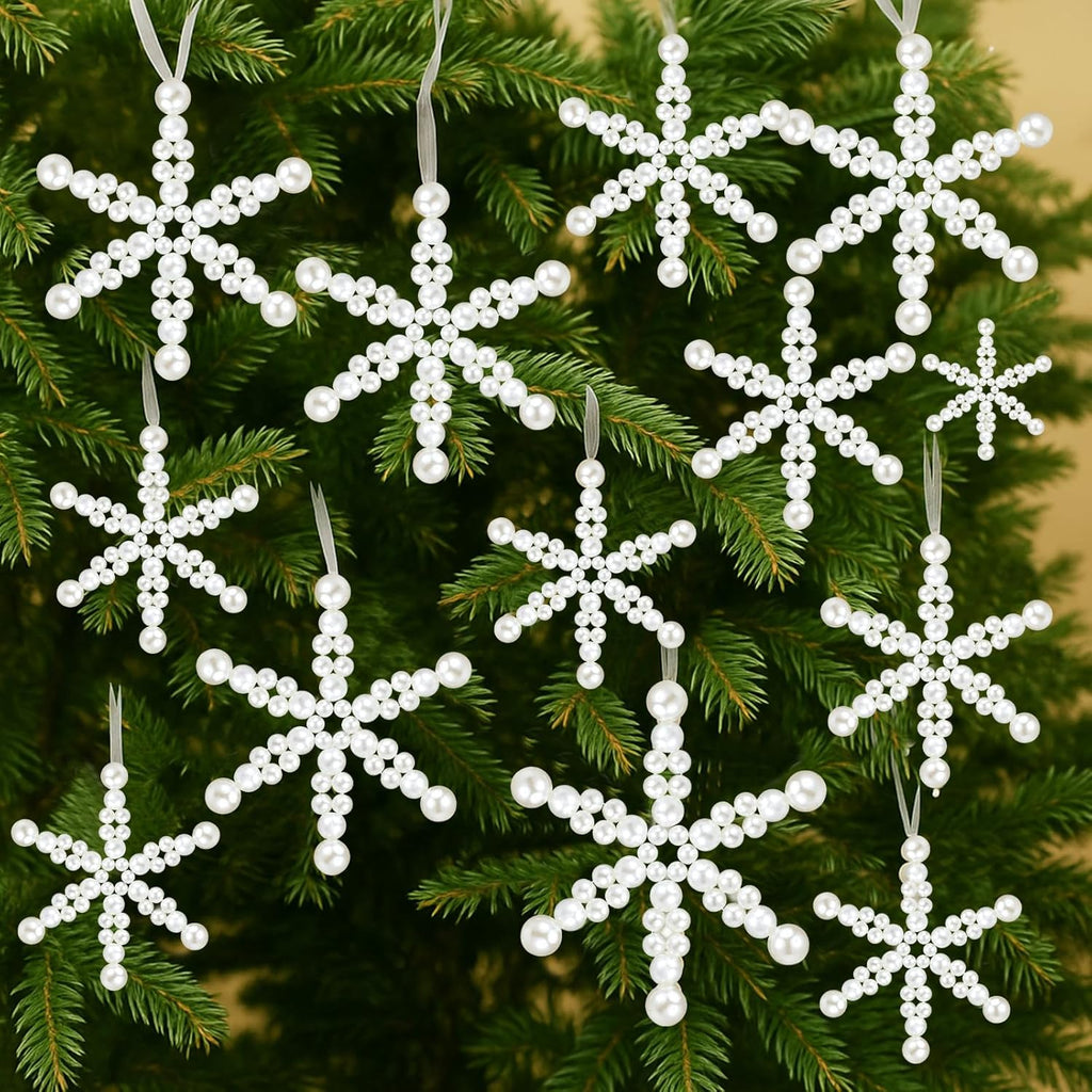 Beeveer 12 Pcs White Snowflake Ornaments - Elegant Hanging Decor for Christmas Trees & Winter Celebrations