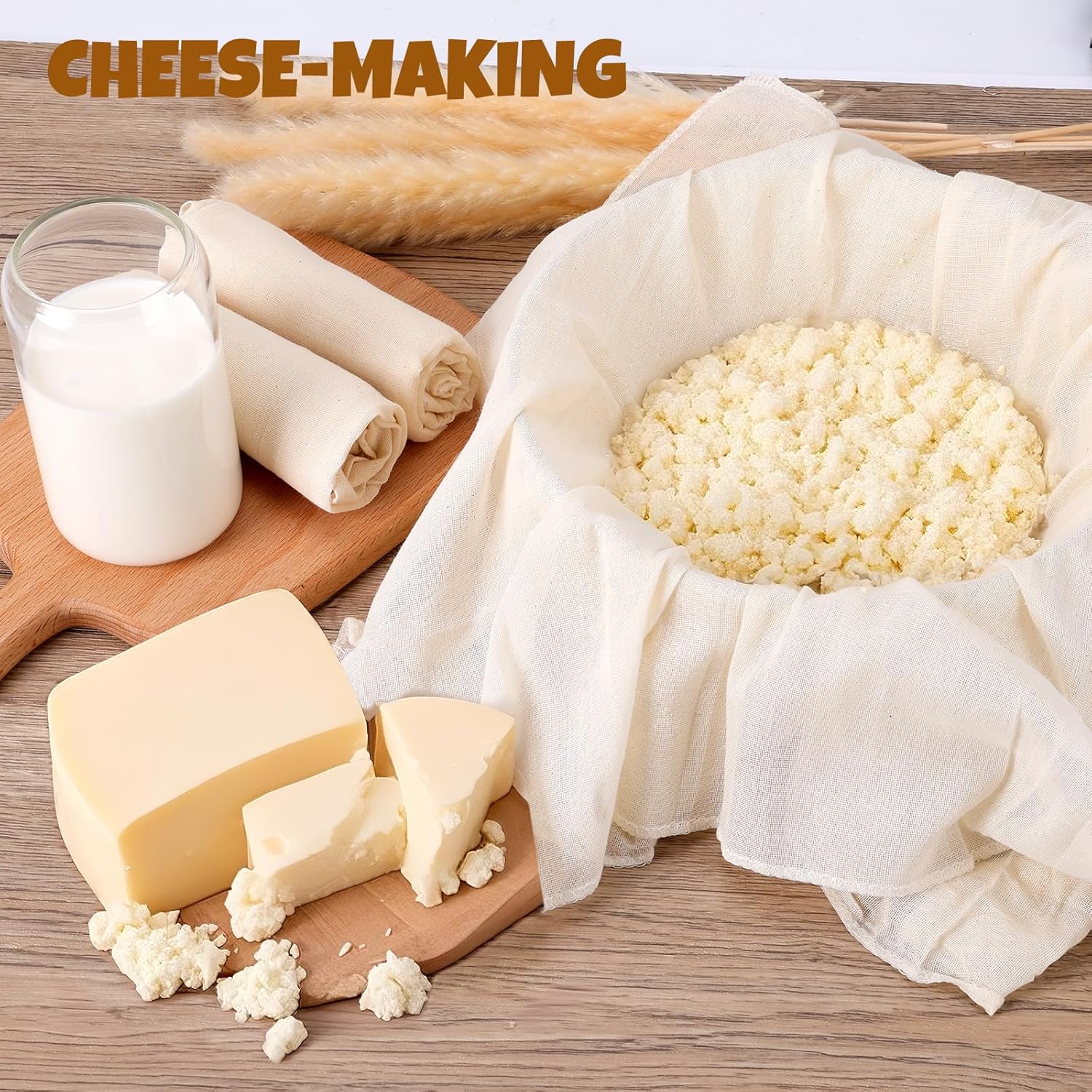Skiennix Cheese Cloths - 15 PCS Organic Cotton Straining Cloths, 20x20 Inch, Reusable & Hemmed Edge