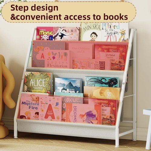 Aokitsink 4-Tier Kids Bookshelf, Book Shelf for Kids Rooms,Book Rack for Kid with Four Deep Pockets,Nursery Bookshelves for Kid' Playroom, Toddler Bookshelf as a Children's Gift