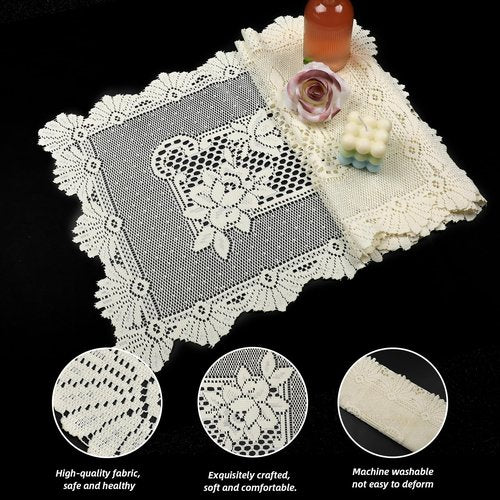 2 Pack 15.7x49.2 Inch Lace Rectangular Table Runner,Beige Dresser Scarf Doilies,Coffee Table Runner for Bedroom Furniture,Home Decor(Window)
