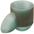 PLASTICPRO 32 Pieces Crystal Design Plastic Bowls 16 ounce Gold Rim Elegant Disposable Plates, Transparent Green