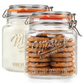 [NEW] 2 Pack Half Gallon Mason Jar with Hinged Lid, Wide Mouth Glass Flour Container for Food Storage, Cookie, Coffee, Pickle - 64 Oz Glass Jar with Glass Lid - Vintage Mason Jars w 2 Scale Marks