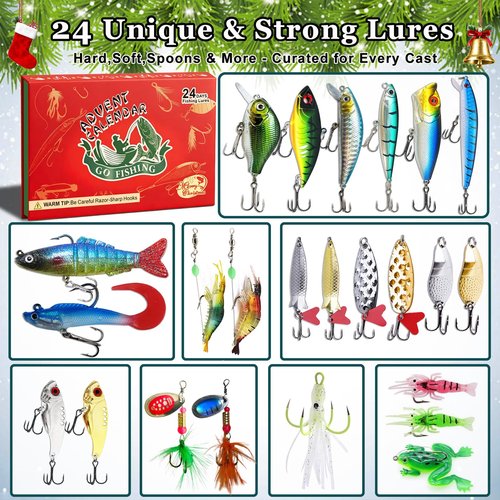Fishing Advent Calendar 2025 Adult Christmas Fishing Gift for Men Teens Boys 24 Days Christmas Countdown Calendar Fishing Tackle Lures Xmas Gifts for Boys