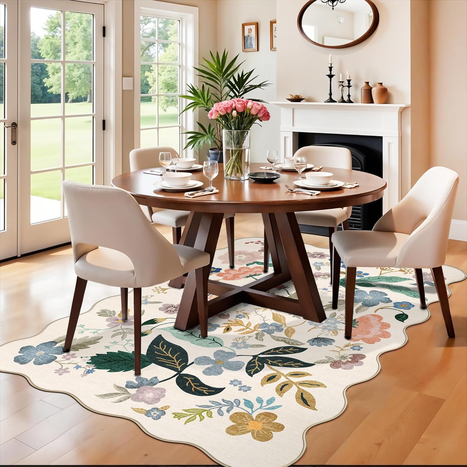 Skiennix 5x7 Living Room Area Rug - Washable Floral Non-Slip Design | Ultra Soft Carpet for Home & Office