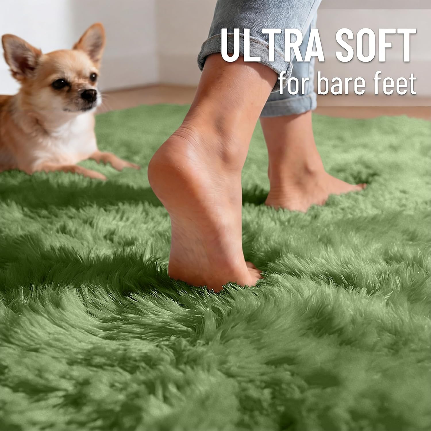 OLANLY Runner Rugs - Soft, Machine Washable Shaggy Carpet for Hallway & Bedroom | Green 2x6 ft