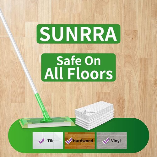 SUNRRA 200 Count Thickeded Dry Sweeping Cloths Compatible with Swiffer Pad, Strong Removal for Dust, Hair and Dander, Dry Refills Compatible with Swiffer Mop, 11 x 8.6 inch