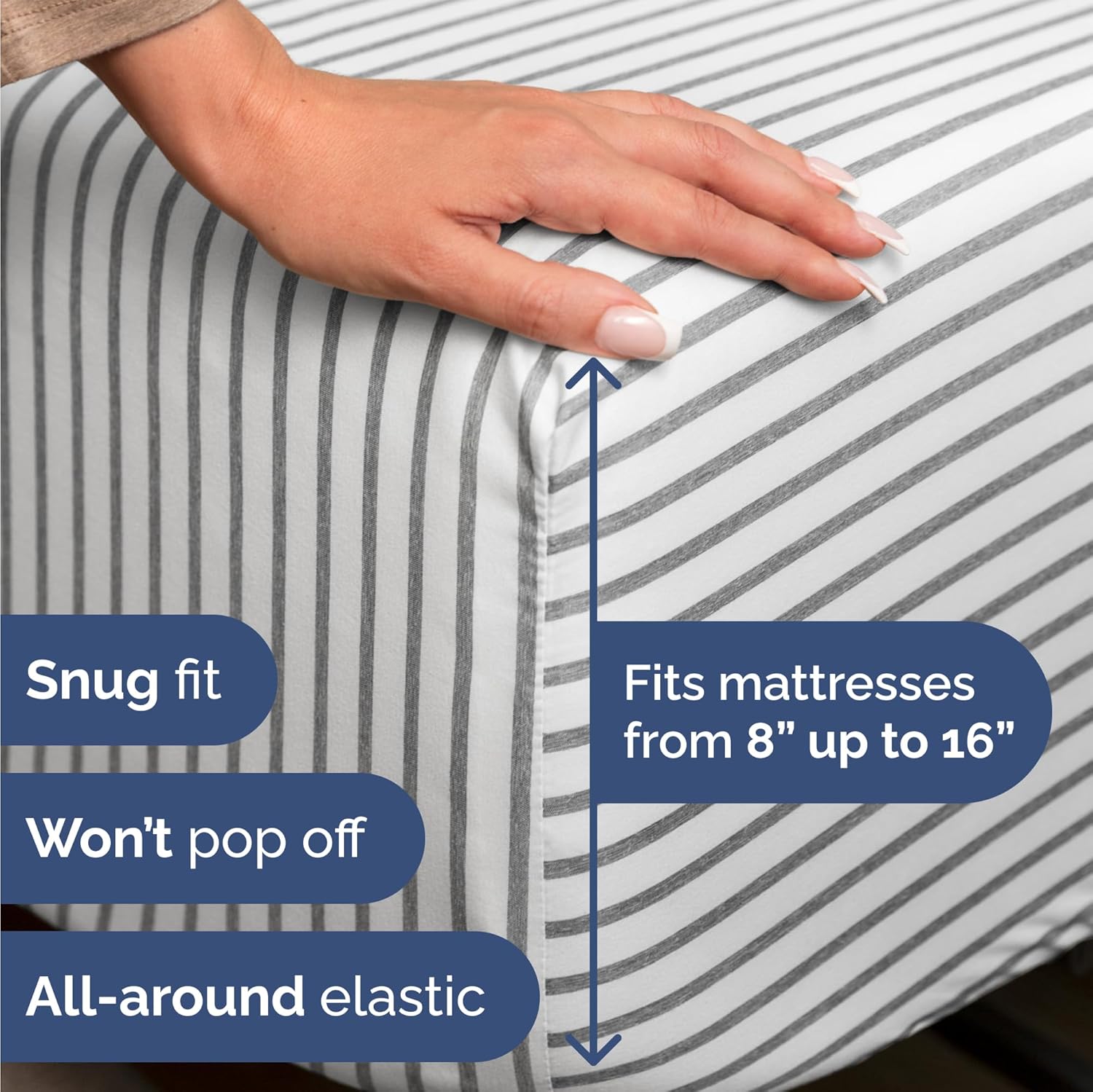 Skiennix Twin Size Sheet Set - Comfy Cooling Bed Sheets - Luxury Hotel Quality - Deep Pockets, Grey Stripes