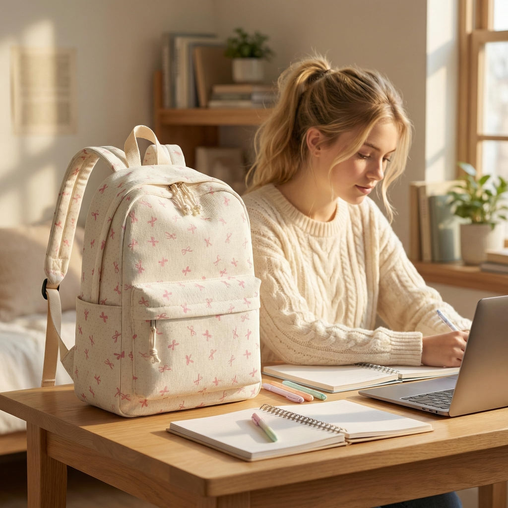 LEDAOU Backpack for Girls, 17" Kids Backpack for Girls Age 8-15, Corduroy Elementary Middle School Women Laptop Backpacks