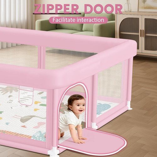 Hiaksedt Large Baby Playpen - Safe & Soft 50"x50" Play Pen for Babies & Toddlers in Pink