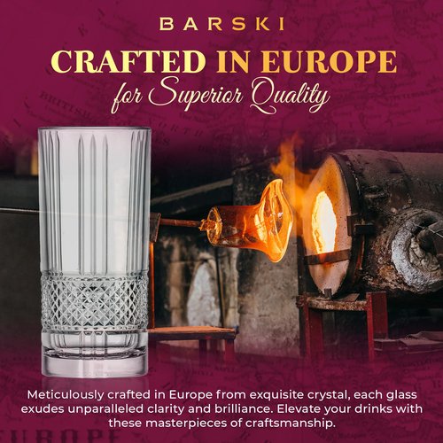 Barski Highball Glass - Drinking Glasses - Set of 4 - Hiball Tumblers - Glass Crystal Tumbler - for Water, Juice, Beer, Mixed Cocktails, Mojito Glass, Tom Collins Bar Glassware, 13 oz, Made in Europe