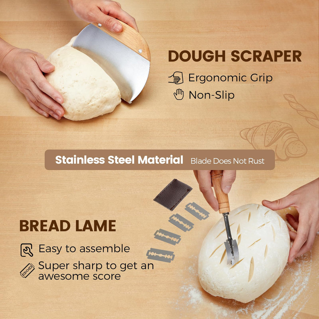 Banneton Bread Proofing Basket - Sourdough Starter Kit Banneton Sourdough Proofing Basket Set of 2, Sourdough Bread Baking Supplies for Making Baking Fermentation (9" Round Set of 2, 6 Accessories)