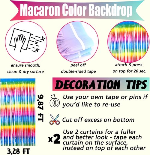 Dark Rainbow Fringe Curtain Backdrop by [Brand Name] - 4 Pack Metallic Tinsel Streamers | 3.2Ft x 9.8Ft for Parties & Events