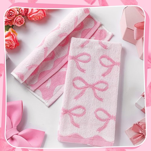 SmoothNovelty 4 Pcs Pink Bow Hand Towels for Bathroom 13 x 29'' Soft 100% Cotton Coquette Face Towel Valentine's Day Kitchen Decor Absorbent Preppy Bathroom Decor Bridal Shower Wedding Gift