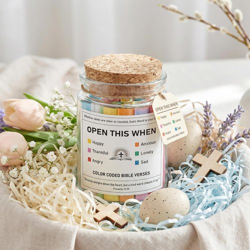 Bible Verse Jar - Daily Encouragement for Women, Men & Teens | Handmade 90-Day Color-Coded Verses