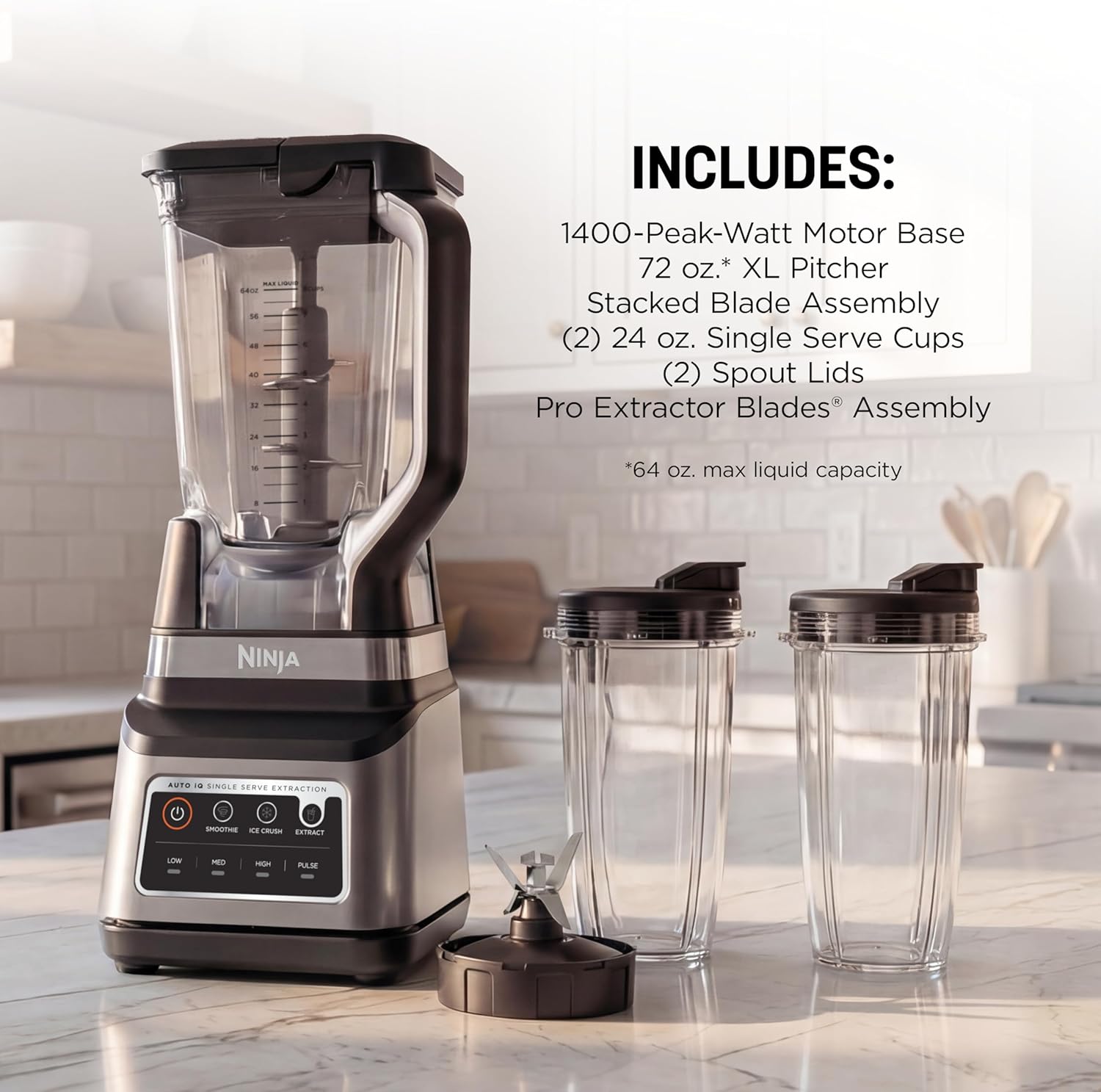 Ninja BN751 Professional Plus DUO Blender - 1400 Watts, 3 Auto-IQ Programs, 72 oz Pitcher & 2 To-Go Cups, Black