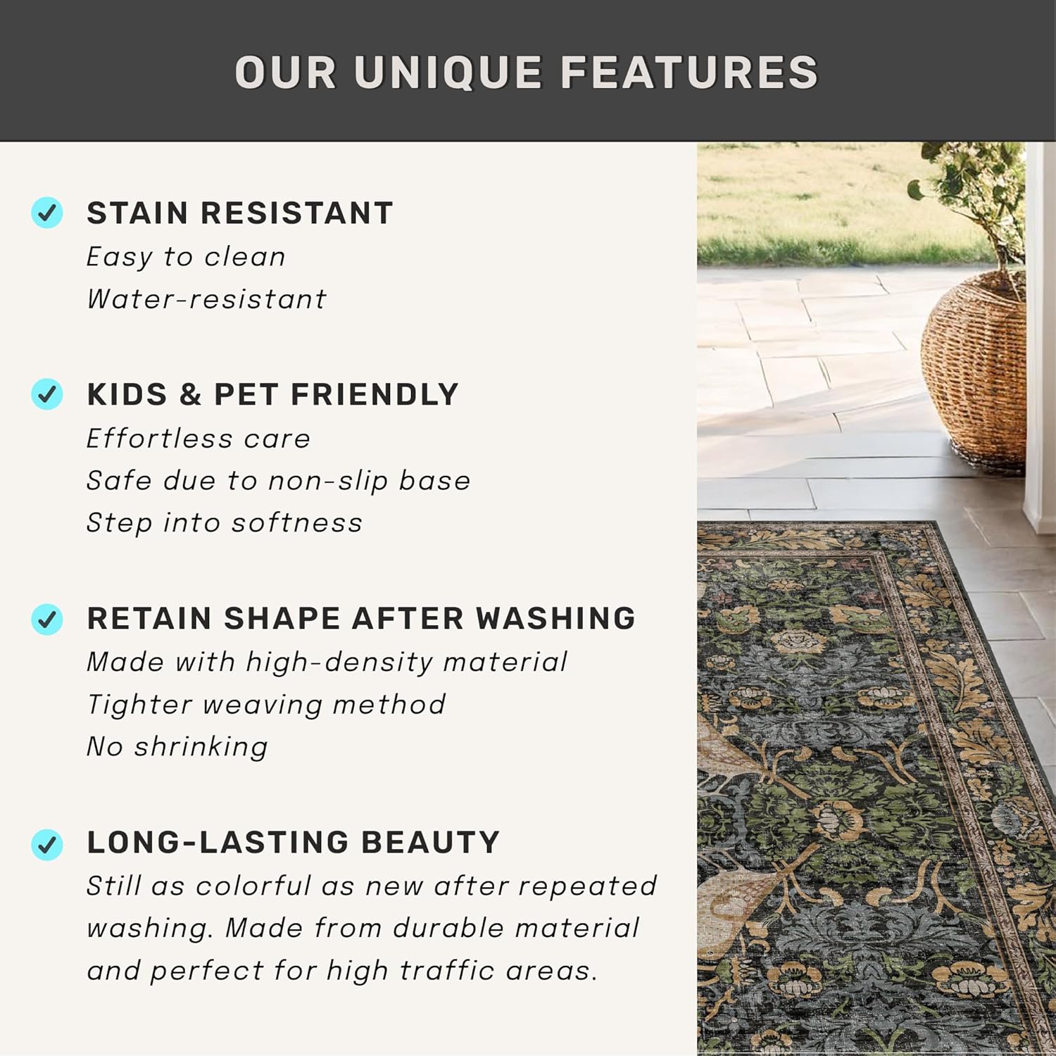 Skiennix Floral Kitchen Runner Rug - 2x6 Non-Slip Washable Design for Hallway, Bathroom & Entryway