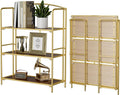 Crofy Folding Bookshelf - No Assembly Required, 3-Tier Gold Bookcase for Living Room & Home Office