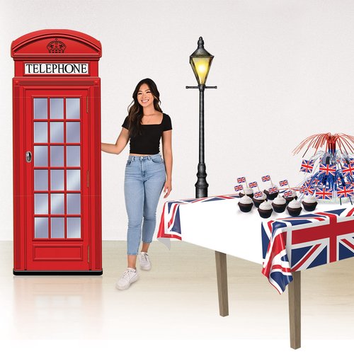 Beistle 6' 6" x 28.5" Corrugated Cardboard Life Size Red Phone Booth Stand-Up With Easel For London Theme British Party Photo Prop