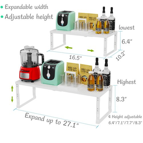 Jojocross Adjustable Expanable Stackable Spice Rack Shelf Pantry Storage Organizer for Kitchen Cabinet,Countertop,Bathroom and More.Space is no Longer Limited(2Packs/White/Large)