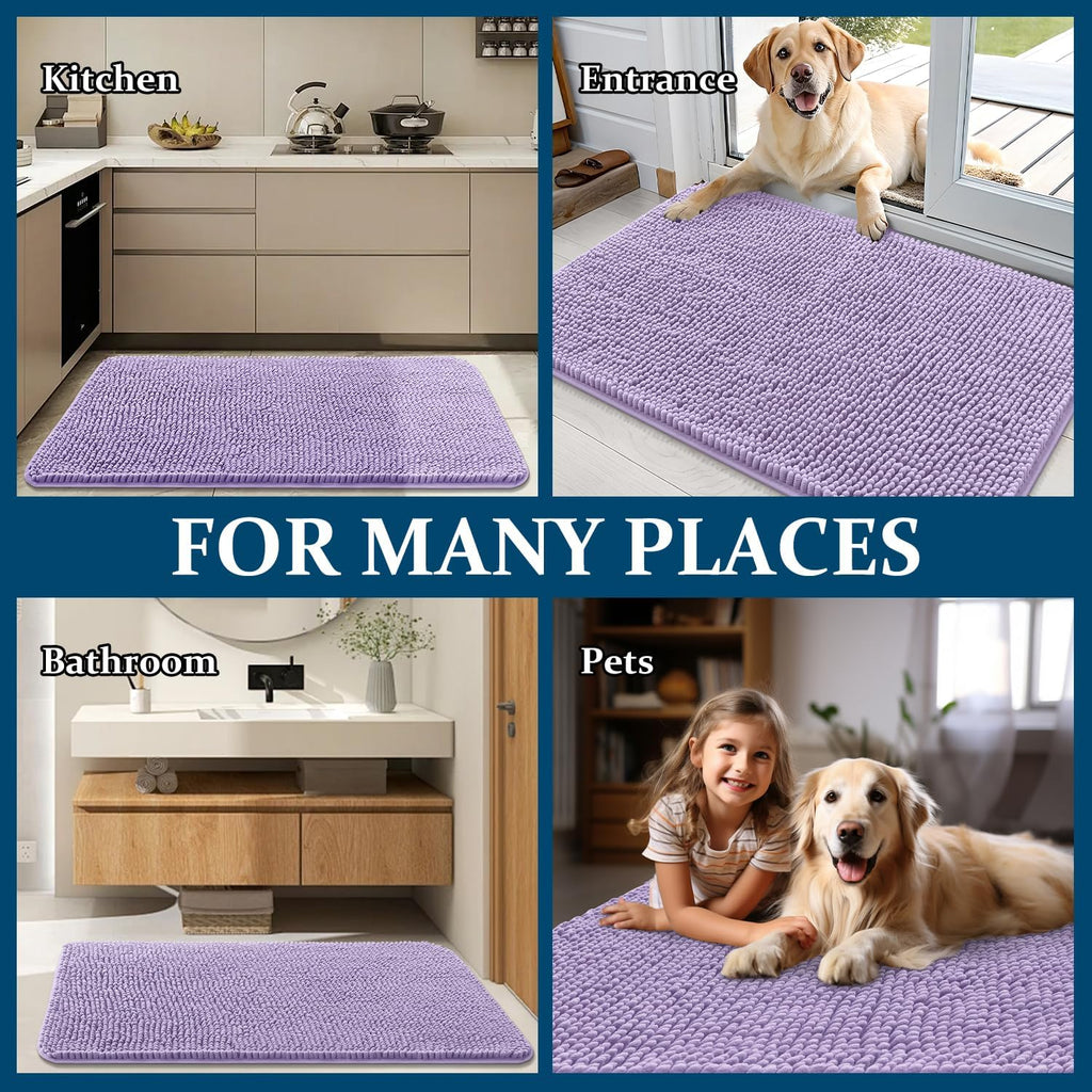 OLANLY Dog Door Mat - Absorbent Non-Slip Washable Chenille Mat for Muddy Paws | 47x24, Lavender