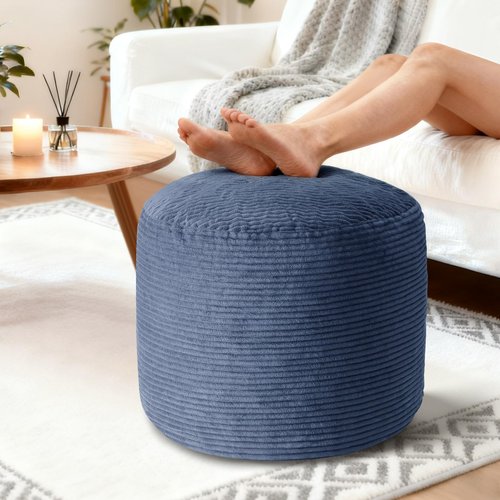 BBGDIPG Pouf Ottoman Foot Rest, Comfortable & Soft, Round Footstool for Living Room, Bedroom, Office, Room Decoration, Corduroy Foot Stool Pouf with Odorless & Anti-Clump Filling, Small Navy