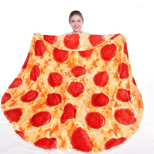 mermaker Pepperoni Pizzas Blanket 60 inches for Adult Kids, Realistic Pizzas Throw Blanket Funny Gifts for Women Men Teen Boy Girl, 285 GSM Soft Flannel Food Blanket for Christmas Birthday Gifts-Red