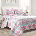 Lush Decor Navajo Stripe Malibu Reversible Quilt Twin Size 2 Piece Set Pink & Turquoise - Toddler Bedding Set Twin Quilt - Pink Kids Bedroom Decor