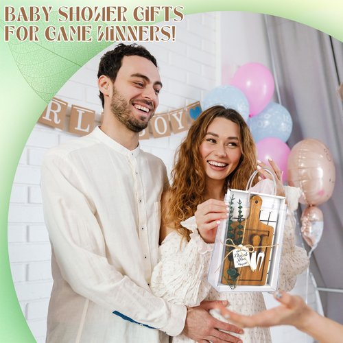 Kochorie 6 Sets Baby Shower Prizes for Game Winners 49 Pcs Square Acacia Wood Cheese Board Gift with Knives Spoons Gift Bags Kitchen Towels Bridal Shower Party Favors for Guests
