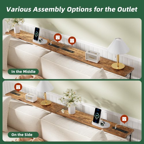 Simple Trending 78.75 Inch Narrow Console Table with 2 Charging Station, Sofa Table Adjustable Height, Behind Couch Table Set of 2, Long Entryway Tables for Living Room, Rustic Brown
