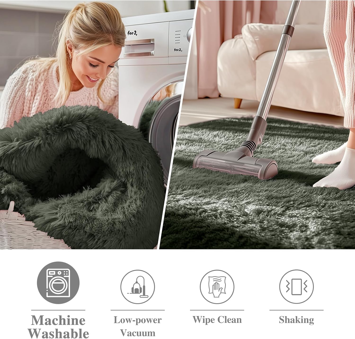 OLANLY Olive Green Round Rug - Soft, Machine Washable 2 ft Shaggy Area Carpet for Bedroom & Nursery Decor