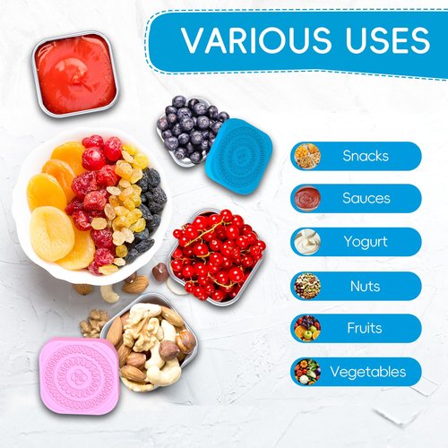 6Pack 6oz Stainless Steel Snack Containers for Kids, Leak Proof Small Food Storage Container with Silicone Lid, Easy Open Leak Proof Stainless Steel Food Storage Containers with Silicone Lids