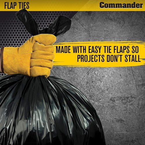 Commander 42 Gallon 2 MIL Black Heavy Duty Trash Bags - 34" x 38" - Pack of 28 - For Home, Kitchen, Lawn, Outdoor, Construction, & Contractor