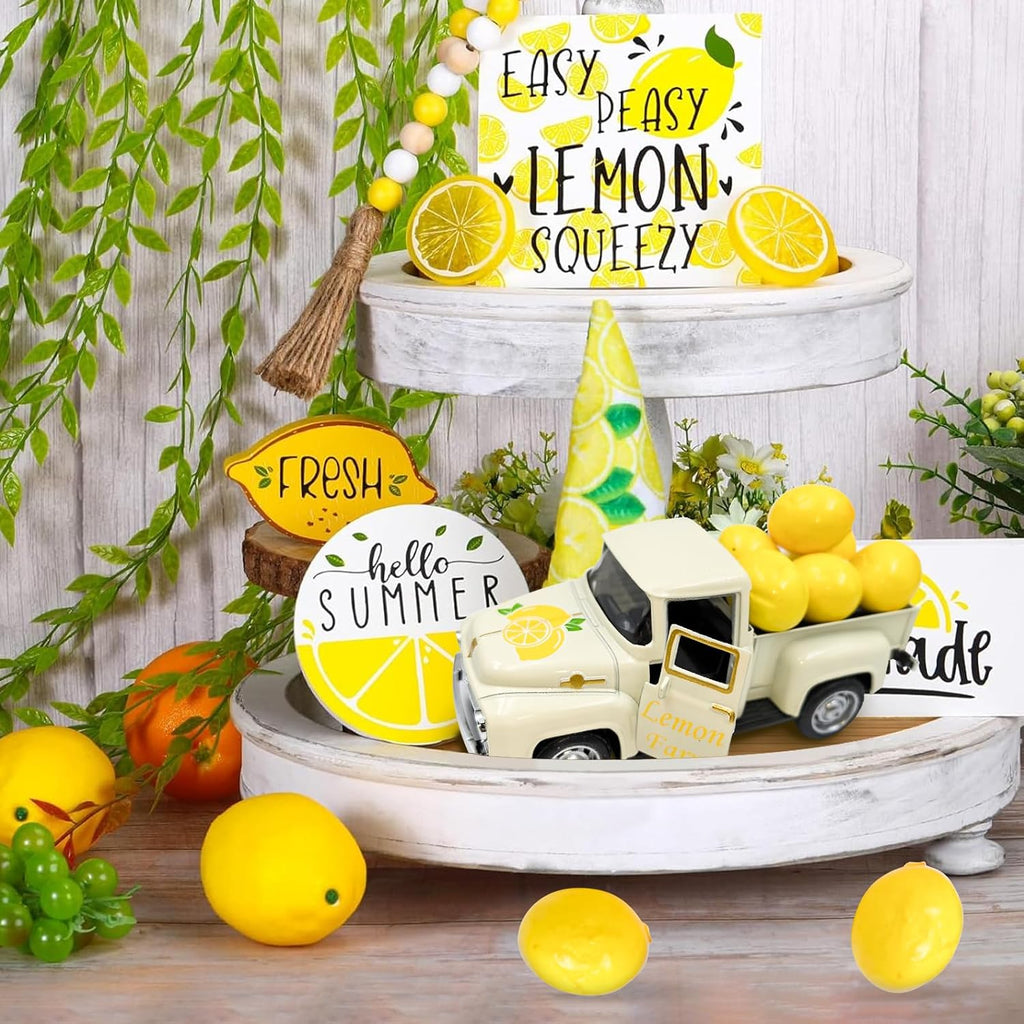 Skiennix Lemon Truck Decor - Mini Fake Lemons for Home & Kitchen | Farmhouse Tabletop Centerpiece
