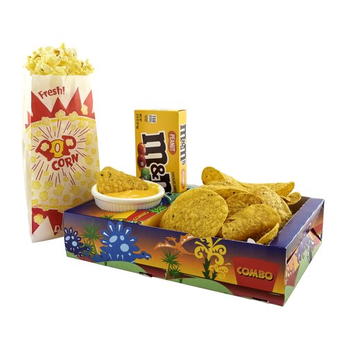SNAPPY Dinosaur Movie Night Kit, 18 Pcs — 6 Kids Snack Trays with Cup Holder & 12 Burst Popcorn Bags, Disposable, Food-Safe, USA Made