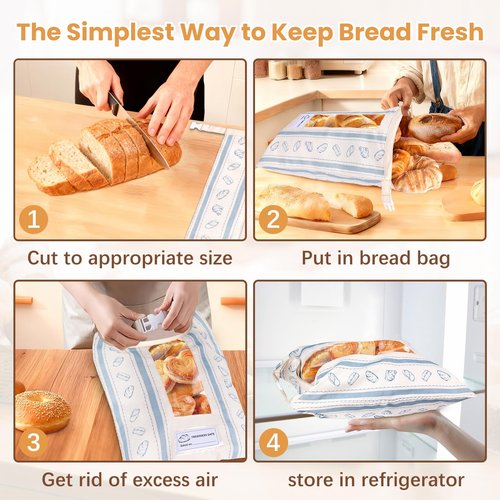 Katgogoo Reusable Bread Bags, Cotton & TPU Lining Bread Bags with Transparent Window, Anti-Slip Lock Keeps Homemade & Sourdough Bread Fresh Longer, Eco-Friendly Washable Storage with Tag(2 Pack)