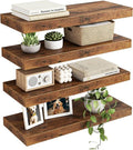 Fixwal Wood Floating Shelves - Set of 4 Rustic Brown Wall Decor with Invisible Brackets | Ideal for Bathroom, Living Room, Bedroom, Kitchen