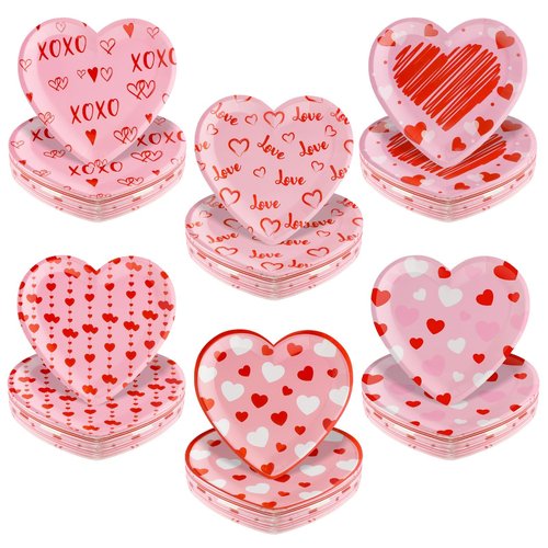 sqzrmdcg 60 Pcs Valentine's Day Disposable Heart Paper Plates, 9 Inch Red and Pink Heart Shape Paper Plates for Wedding Dinners, Romantic Themed Parties Essential Supplies, Valentine‘s Day Gift