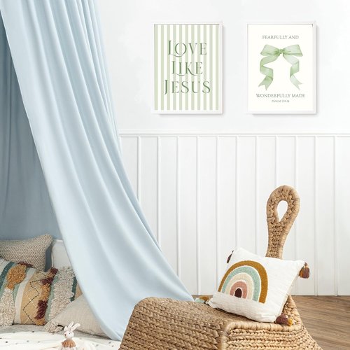 LARTSFRO Coquette Wall Art Decor - Sage Green Bow Posters | Inspirational Bible Verses | 12x16 Inch Set of 4 (Unframed)