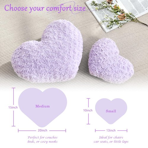 IREMATE Heart Pillow Purple Throw Pillows, Soft and Fluffy Decorative Pillows for Bed Couch Chair, Cute Heart Shaped Room Decor for Valentine Anniversary Birthday Halloween Christmas (Small, 13"x10")