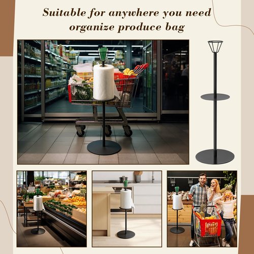 Zonon 41 Inch Grocery Roll Bag Holder Floor Standing Produce Bag Dispenser with Twist Tie Cup Organizer Black Straight for Supermarket Grocery Kitchen Storage