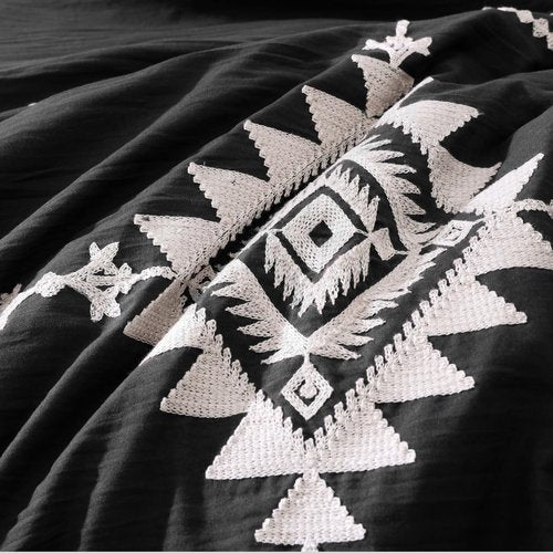 MaiRêve Embroidery Queen Size Comforter Set Black, Boho Farmhouse Western Bedding Set 7 Pieces, All Season Bed in A Bag Comforter Set with Sheets, Pillowcases & Shams